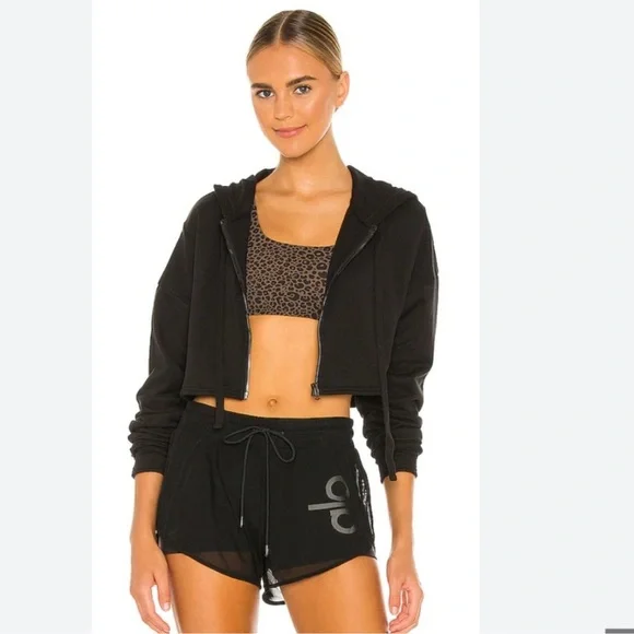 ALO Yoga Extreme Crop Zip Up Hoodie Black - Picture 3 of 13